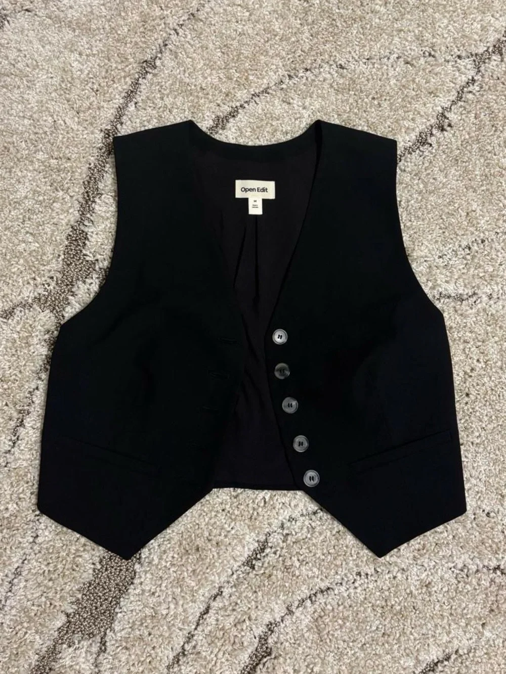 Open Edit Black Tailored Button Vest